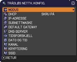 Velg et punkt med / markørknappene på prosjektoren eller fjernkontrollen og trykk markørknappen på prosjektoren eller fjernkontrollen, eller trykk ENTER-knappen på fjernkontrollen for å utføre