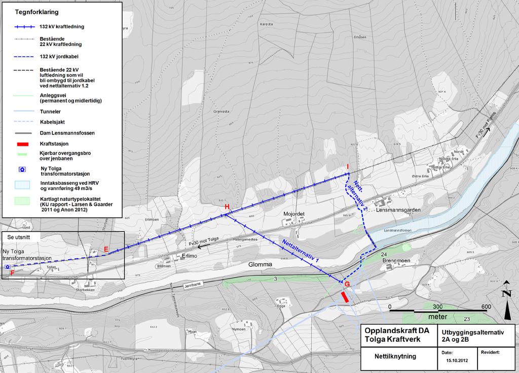 En ca. 600 meter lang innføring fra Storbekken til nye Tolga transformatorstasjon (se egen omtale) Opplandskraft prioriterer nettalternativ 1 fremfor nettalternativ 2.