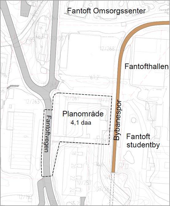3 Planområdet Planområdet omfatter eiendommen gnr. 12 bnr. 261 Fantoftveien 16 og område for frisiktsone ut i kommunal veg Fantoftveien.