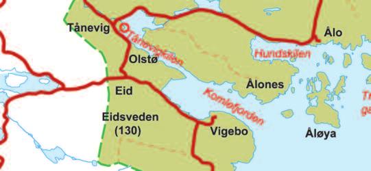 u skal fortsette vestover, men ønsker du en tur til Olavsdalen, tar du skarpt til høyre i dette krysset.