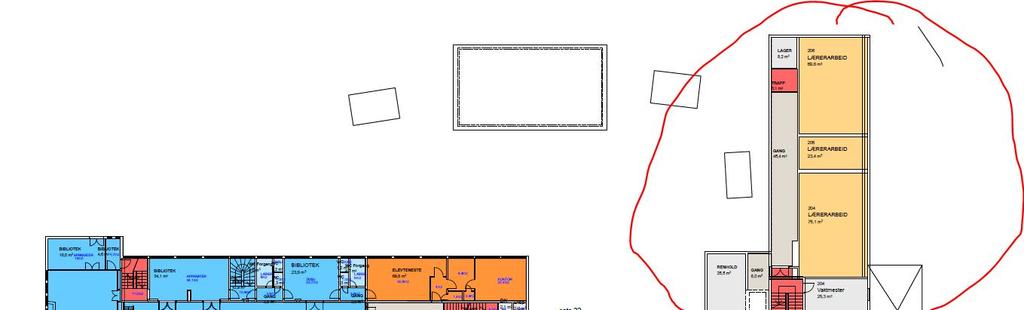 I østenden av mellom-fløyen er det tenkt driftsareal og