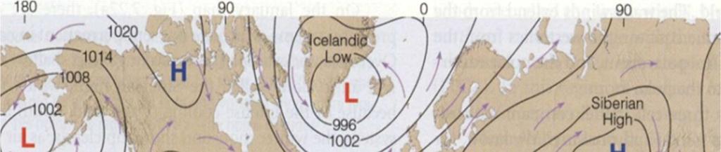 Synoptiske vindsystemer Gjennomsnittlig MSLP over