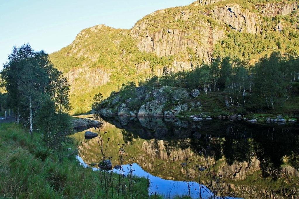 Elvestrekningen Monn fra Tjørni til Ljosland Elvestrekningen fra Tjørni og ned til Ljoslandsvatnet er ca 1,5 km lang og med et fall på 98 m. Det tilsvarer ca 6,5 m fall pr 100 m elvestrekning.