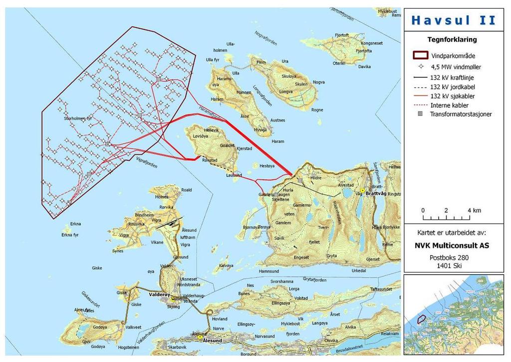 1 UTBYGGINGSPLANENE 1.1 Lokalisering Den planlagte vindparken Havsul II er lokalisert offshore utenfor Giske og Haram kommuner i Møre og Romsdal. Vindparkens areal er på ca.