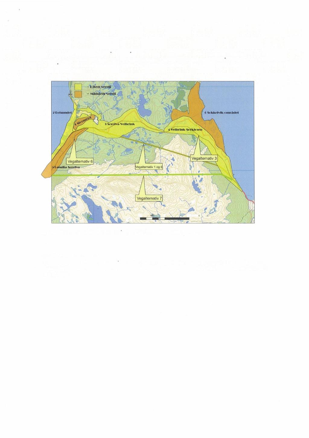 Areal som omfatter deponiområde inngår i utredning av vegalternativer i kommunedelplan. Areal fra grustak og øst er her gitt liten verdi, se kartgrunnlag.