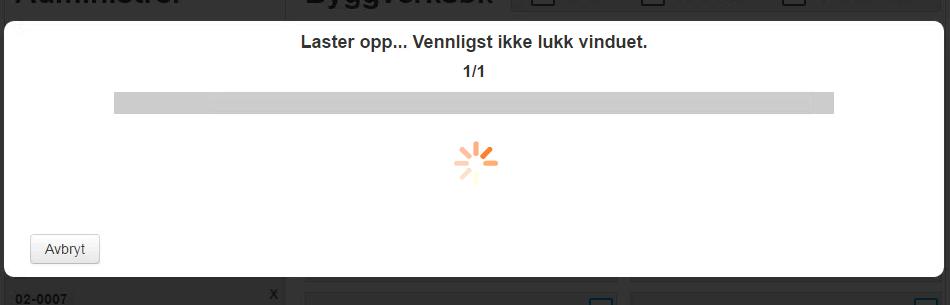 2-23: Opplasting av inspeksjon. 2.1.3.3.1 Opplastingsresultater 2-24: Fremgang i opplastingen.