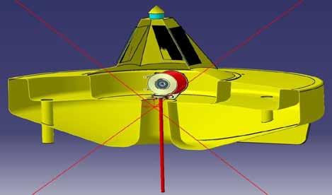 Skisse/tverrsnitt av OCE s neddykkbare og patenterte flytebøye (Storm Buoy).