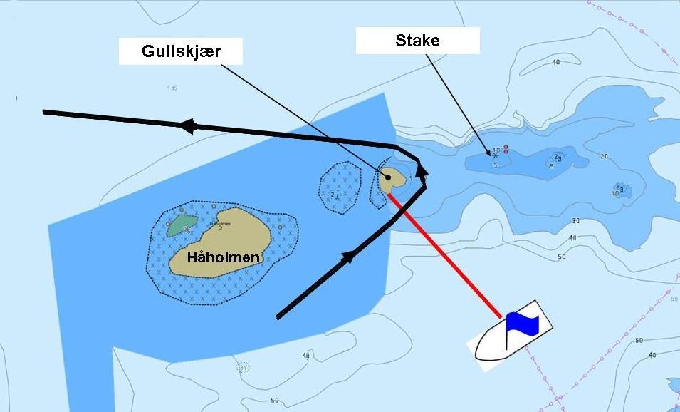 Vedlegg 3, Prinsippskisser for avkorting ved faste merker Ved runding Gullskjær om babord Målbåt