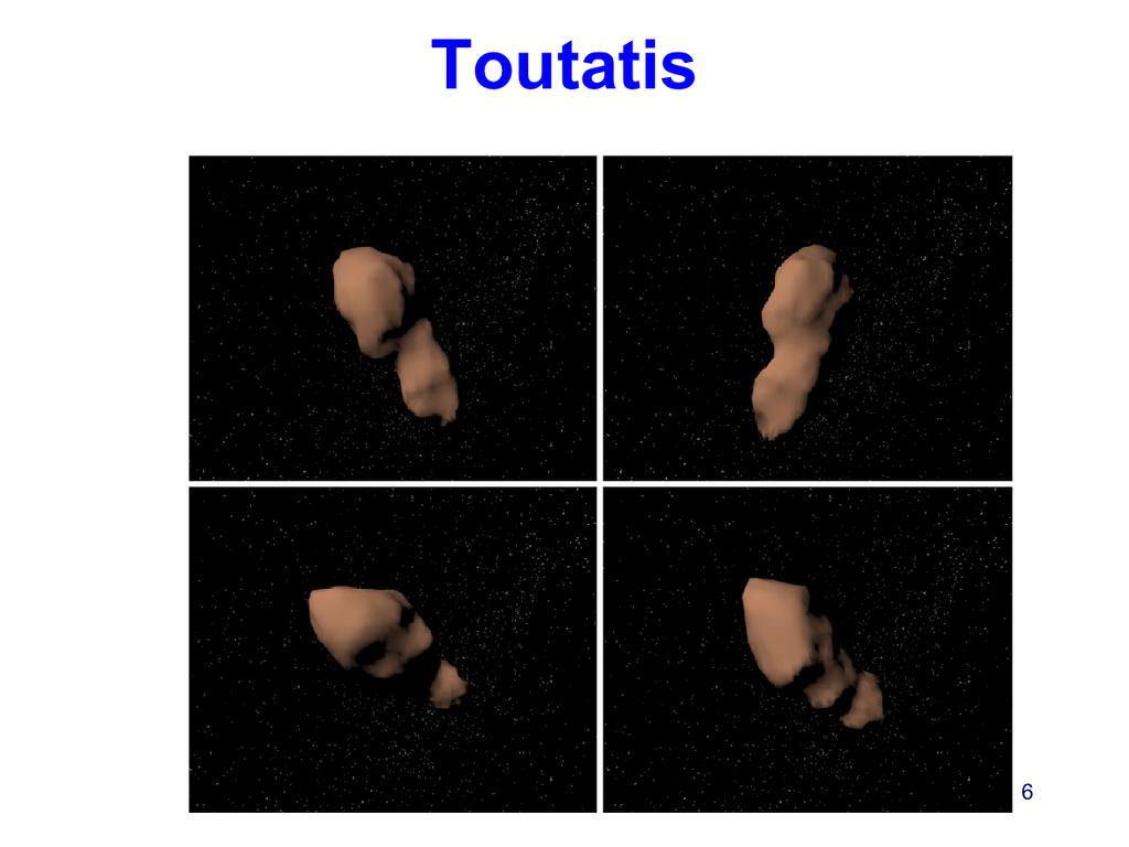 Knuste asteroider. Toutatis er kartlagt ved at man har sendt radiosignaler mot asteroiden og studert strukturen av signalet som kommer i retur.