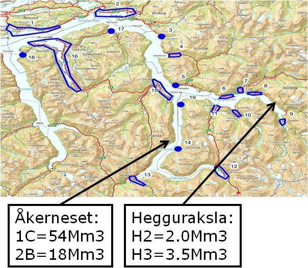 Oppskyllingshøyder (m) Location Scenarios Name no 1C 2B H2 H3 Dyrkorn 3 5 2 - - Eidsdal 11 7 3 - - Fjøra 8 5 3 17 20 Geiranger 12 65 25 - - Gravaneset 5 6 2 - - Hellesylt 13 85 35 - - Hundeidvik 18 1