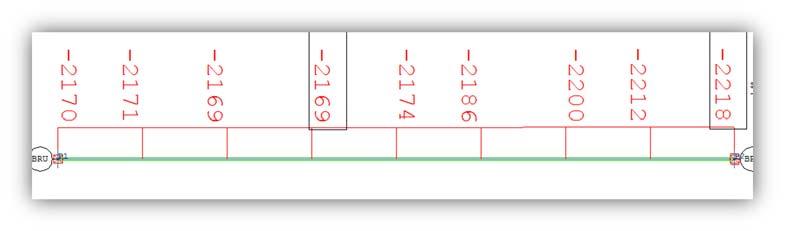 Figur 9-42 Testbjelke med bjelkeelement: Kraft i spennkabel umiddelbart etter oppspenning Middelverdi for kraft i spennkabel umiddelbart etter oppspenning: 2298 2302 2307