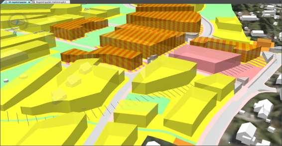 Det er ønskelig å høste erfaring med byggegrenser i 3D for både bygninger (som vist på figuren over) og andre konstruksjoner der komplekse anlegg under bakken har høyeste prioritet (se figuren under