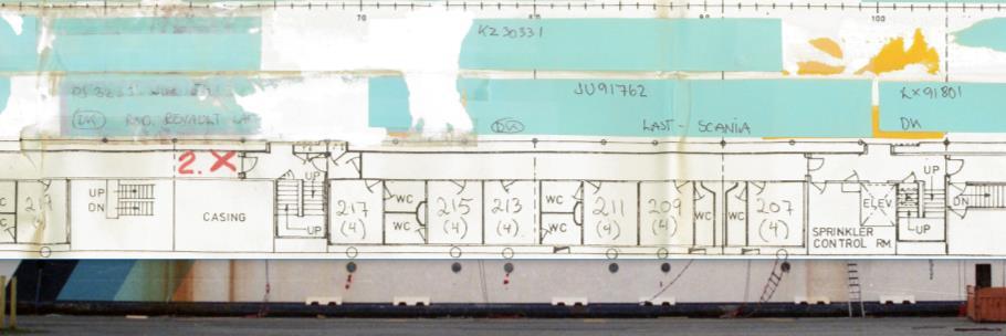 Oppsummert viser bildene, sammenholdt med tegningene av skipets interiør, at fargeforandringene/stripene på utsiden av skroget ikke knytter seg til rom der man vet at