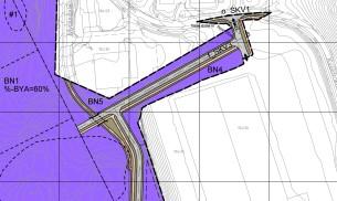Kartet over viser atkomstsonen i gjeldende reguleringsplan R-284, hvor atkomst til