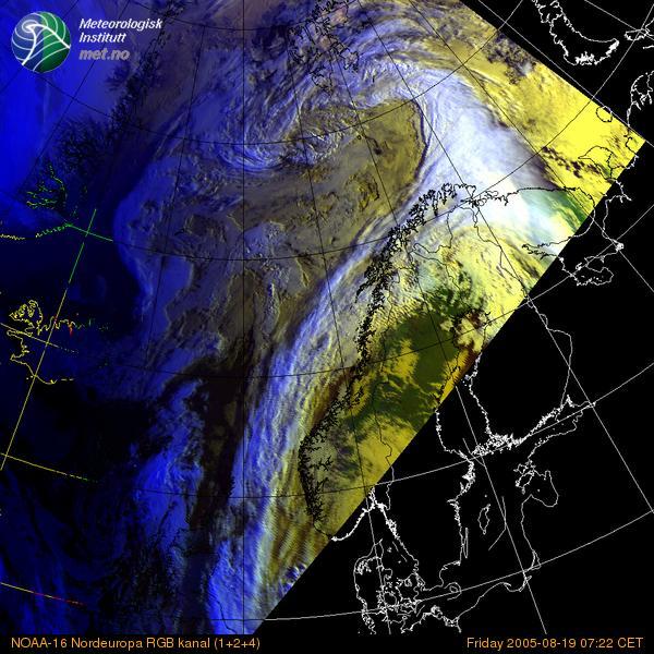 Falske farger NOAA AVHRR kanal 1: 580-680 nm kanal 2: Kanal 2