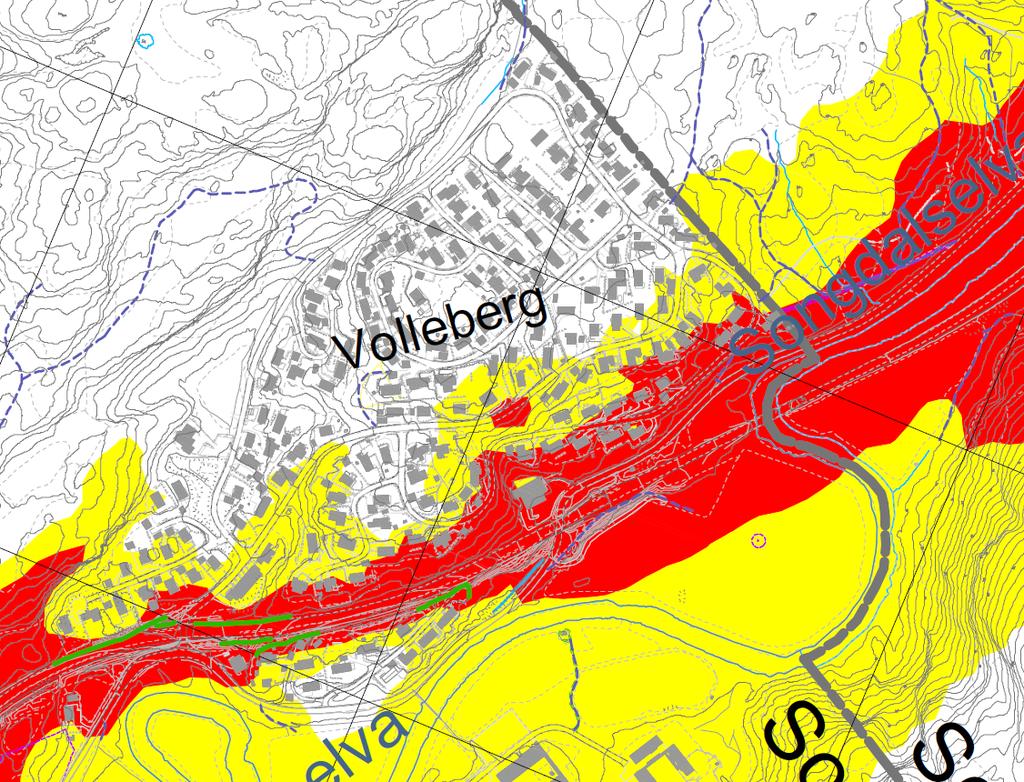 Støy mot Volleberg i 2042 Med dagens E39 i 2042 Økning fra 19