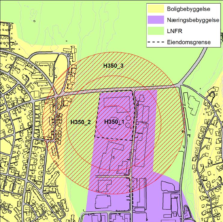 Hensynssoner i kommuneplanen Indre hensynssone (H350_1) I denne hensynssonen tillates kun etablering av installasjoner som tilhører anlegget/virksomheten.