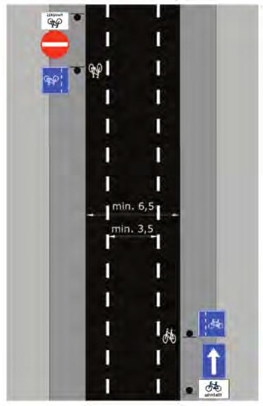 1,5m sykkelfelt er minste anbefalte bredde og kan etableres på strekninger med lav trafikk og der kjørebanebredden er 2 x 3,5m.