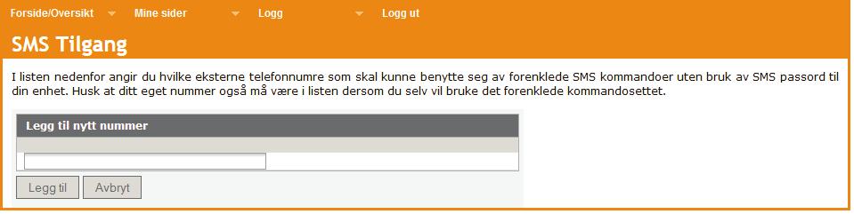 Telefonnumre som ligger i denne listen kan benytte forenklede SMS meldinger.