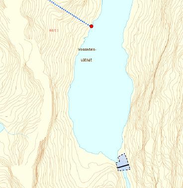 Figur 4-8 Anleggsstad Vossadalsvatnet 4.2.7 Driftsopplegg Tilsiget til Vossadalsvatnet vil verte nytta i kraftverka i Samnangervassdraget i tråd med gjeldande konsesjonar.