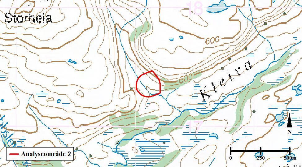 12 Oversikt over analyseområde 2 Det valgte analyseområdet er i bufferområdet som overlappes av alle de tre blokkene.