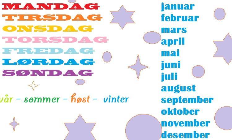 Kalender og vær Dag Dato Måned Årstall Årstid