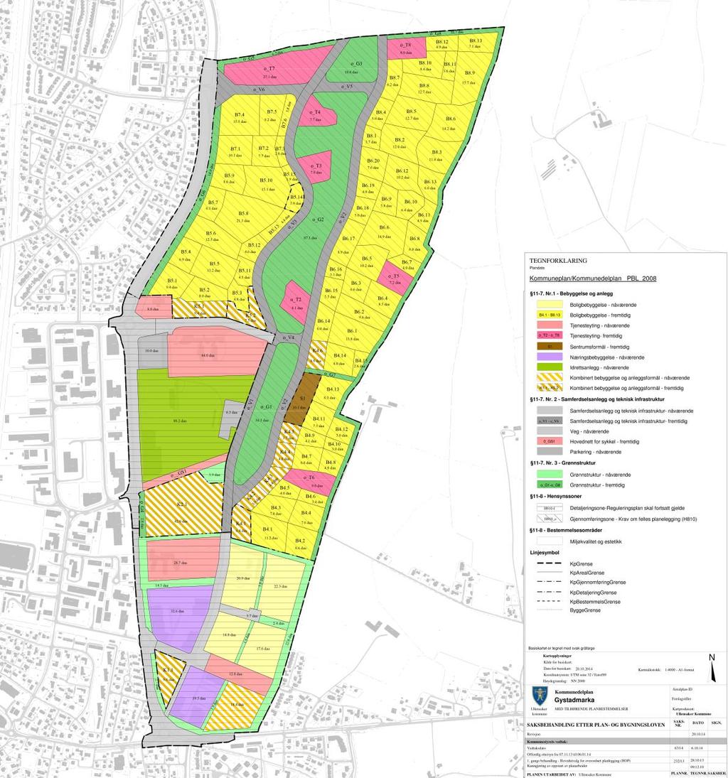 Figur 2. Plankart for Gystadmarka med planområdet avmerket Reguleringsplan for Gystadmyra, vedtatt 03.05.