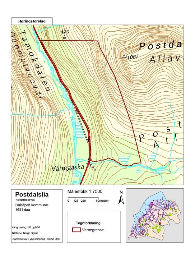 Figur 47. Vernegrenser for Postdalslia.