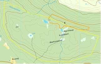 blåbærfuruskog og blåbærbjørkeskog, 4 er løvskog, 9 er myr, blåprikket område (4e) er oreskog, 11a er dyrka mark. Figur 30a.