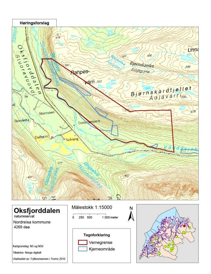 Figur 42. Vernegrenser for Oksfjorddalen.