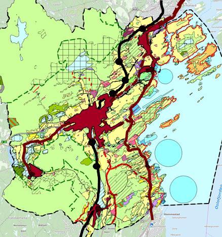 Asker kommune (sentrale vekstområder) Sentrale vekstområder: Høy arealutnyttelse (hensyn til lokale særpreg og verdier) Urbane kvaliteter