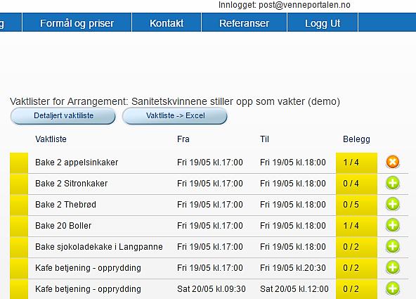 Administrator kan redigere antall, tid, legge til slette og duplisere vakter.