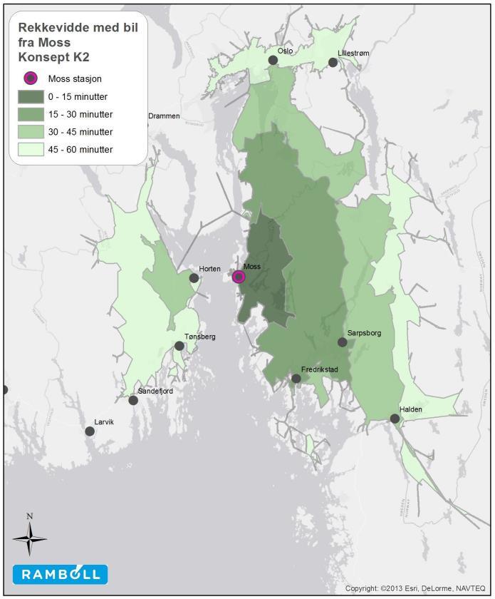 154 (173) Figur 88: Rekkevidde fra Moss, Horten, Tønsberg og
