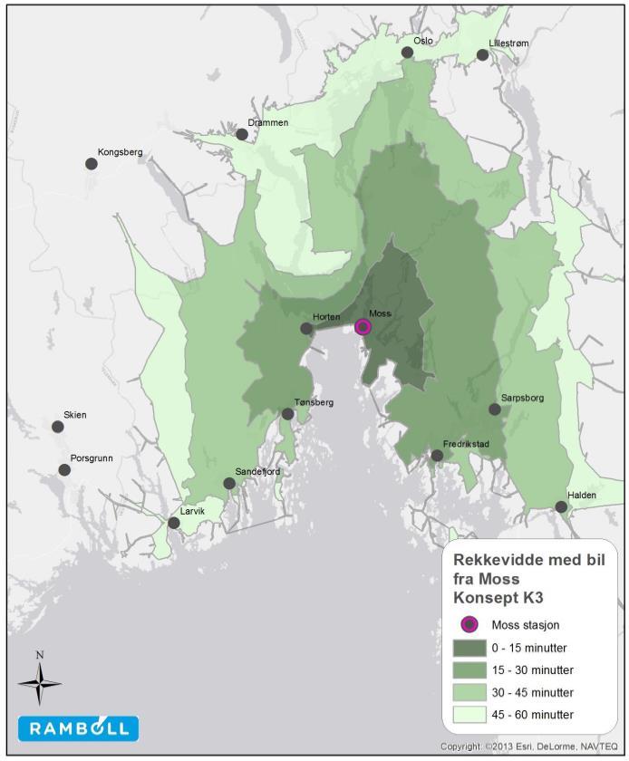 155 (173) Figur 89: Rekkevidde fra Moss, Horten, Tønsberg