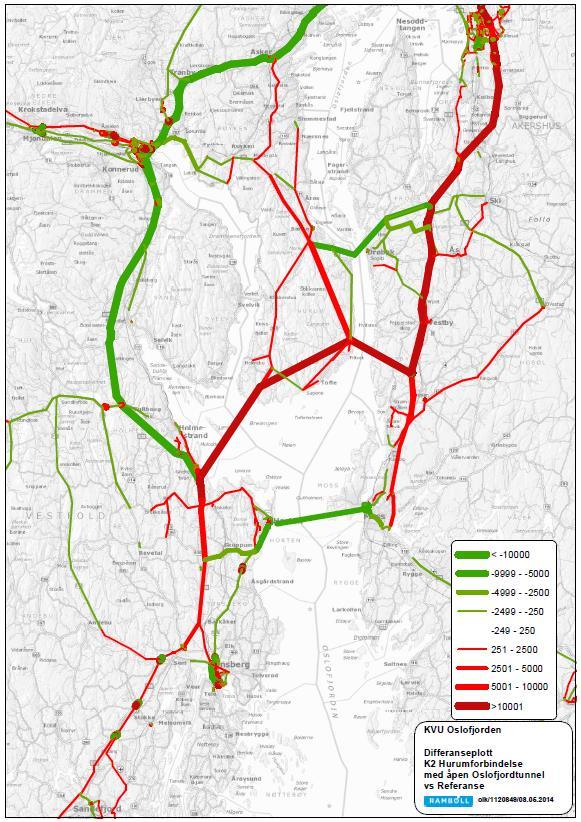 165 (173) krysser Oslofjorden Økning i antall kryssende i forhold til referanse Fordelt på: Overført fra E18 Sandvika vest til ny kryssing Ny trafikk som krysser fjorden (endret mål for reisen eller