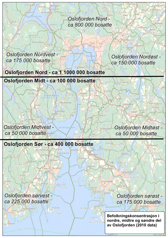 46 (173) Figur 21: Befolknings- og arbeidsplasskonsentrasjoner langs Oslofjorden i dag (data fra SSB) En kan med bakgrunn i dette forvente at vegtiltak i nordre eller søndre delen av