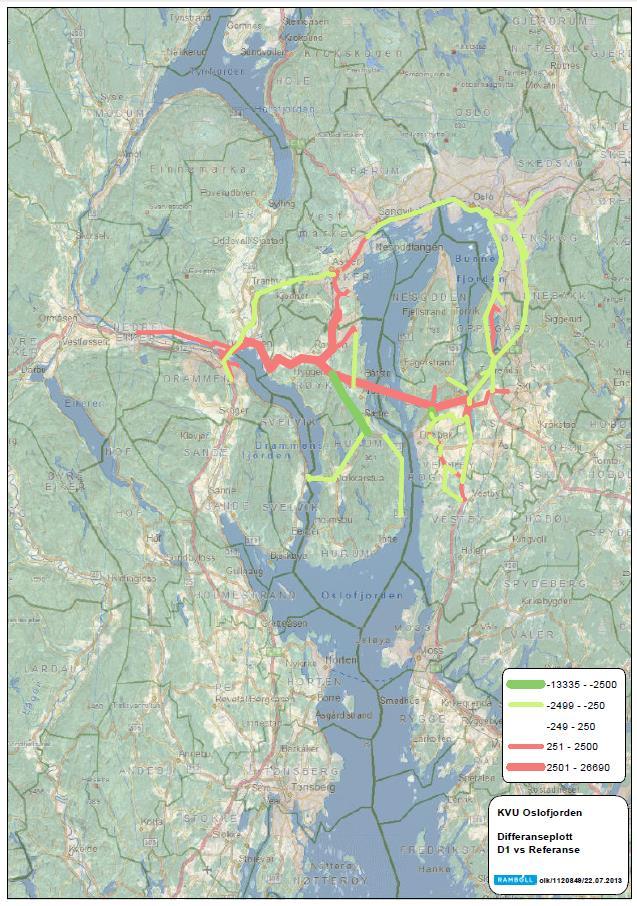 77 (173) Tabell 19: Trafikkmengder som overføres fra E18 gjennom Oslo til mulige erstatninger for Oslofjordtunnelen med forbindelse vestover til E18, [kjt/døgn] Krysning sted E18 Sandvika vest Sum