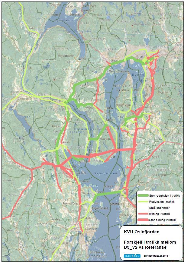 79 (173) V2+D3 V2+D3 med Oslofjordtunnelen åpen Figur 38: Forskjell i trafikk mellom referansekonseptet og mulige vegkonsepter som kan erstatte Oslofjordtunnelen 5.