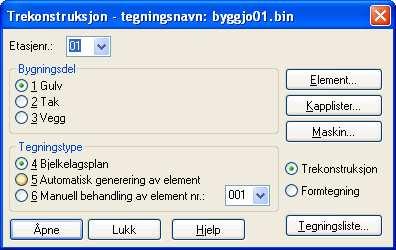 22.10.2009 Kapittel 1... 45 Lag liste Hver bjelke i plantegningen er også automatisk blitt nummerert. Dersom nummer er slått av kan disse aktiviseres igjen.