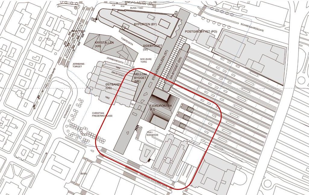 Side: 4 av 8 Konkurranseområde. Bygningskroppene til hotell Opera inngår ikke i konkurransen.