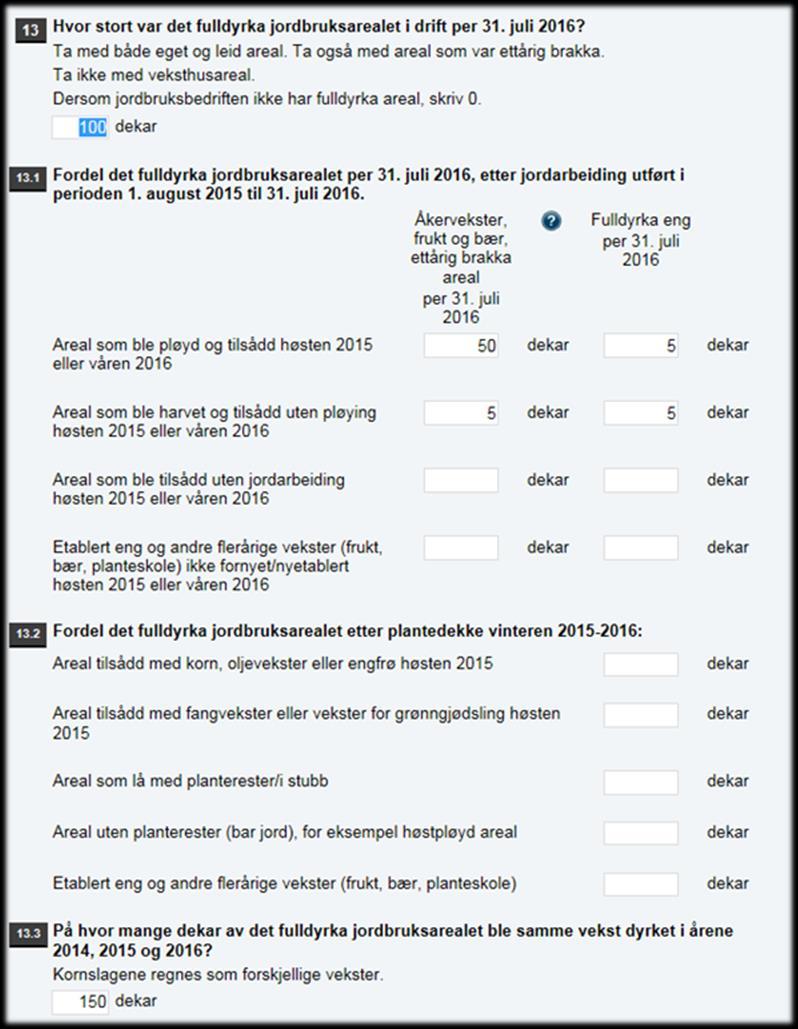 Fulldyrket areal fordelt etter plantedekker vinteren 2015-2016 (tilsådd med korn o.l.,