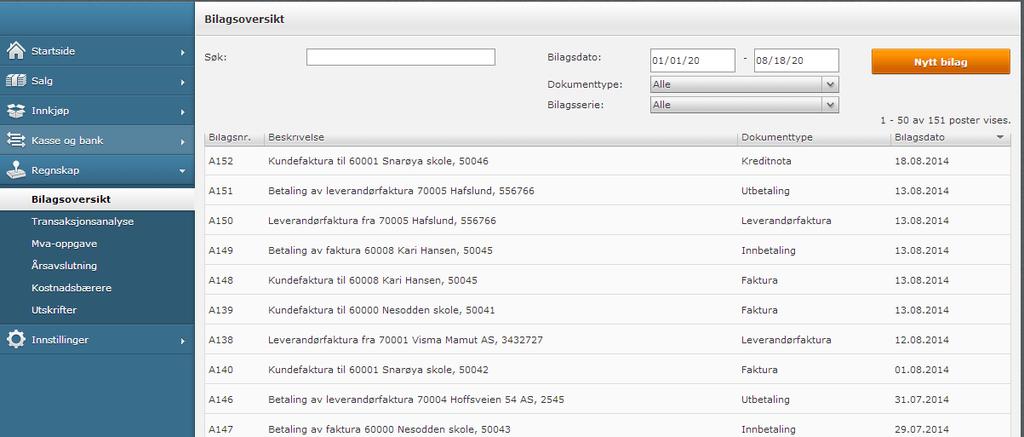 Innkjøp med kvittering Tekst, tekst, tekst // Regnskap Bilagsoversikt Regnskapsoversikt gir deg en oversikt over alle bokførte bilag i programmet.