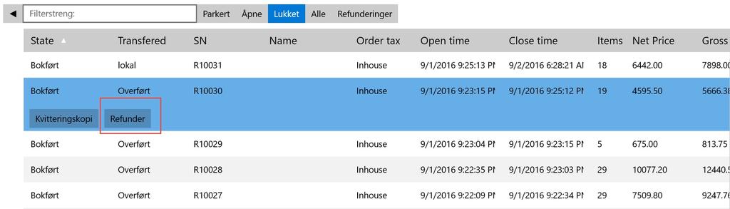 5 3.4 Refundere en hel ordre eller artikler på en ordre Skal du kreditere en hel ordre eller noen artikler på en ordre som er bokført på kassen så gjøres dette