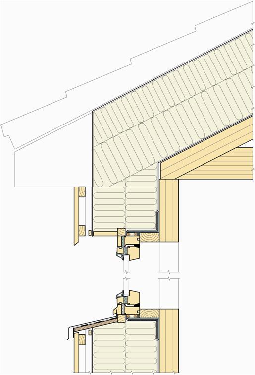 Figur 7.2.3: Eksempel på vegg av massivtre og utenpåliggende isolasjon uten utfôring. Aktuelle dimensjoner er 100 mm massivtre og 200 mm utenpåliggende isolasjon.