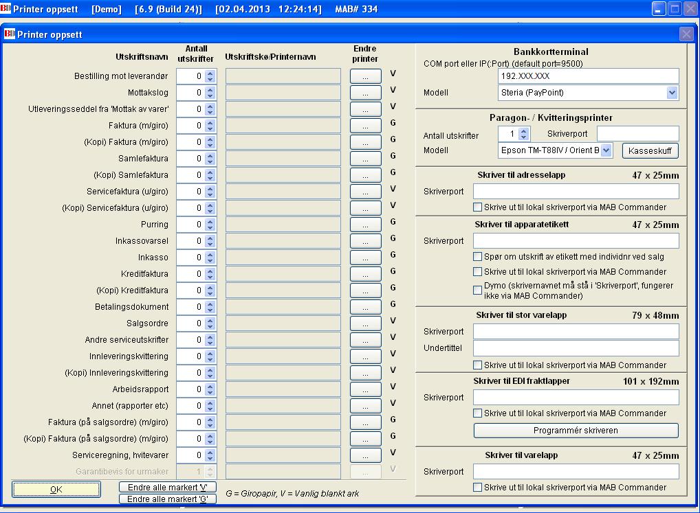 Oppsett i MAB Skrivere / Printere i MAB Dersom skriveren er riktig installert i Windows, og det fungerer med en testside i Windows, skal det være en enkel sak å koble skriveren til MAB. 1.