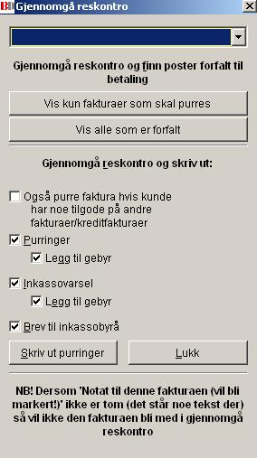 Man kan nå velge hvorvidt purregebyr skal tillegges. 3 Purre (flere) fakturaer 1. Trykk Økonomi - knappen fra menylinjen. 2.