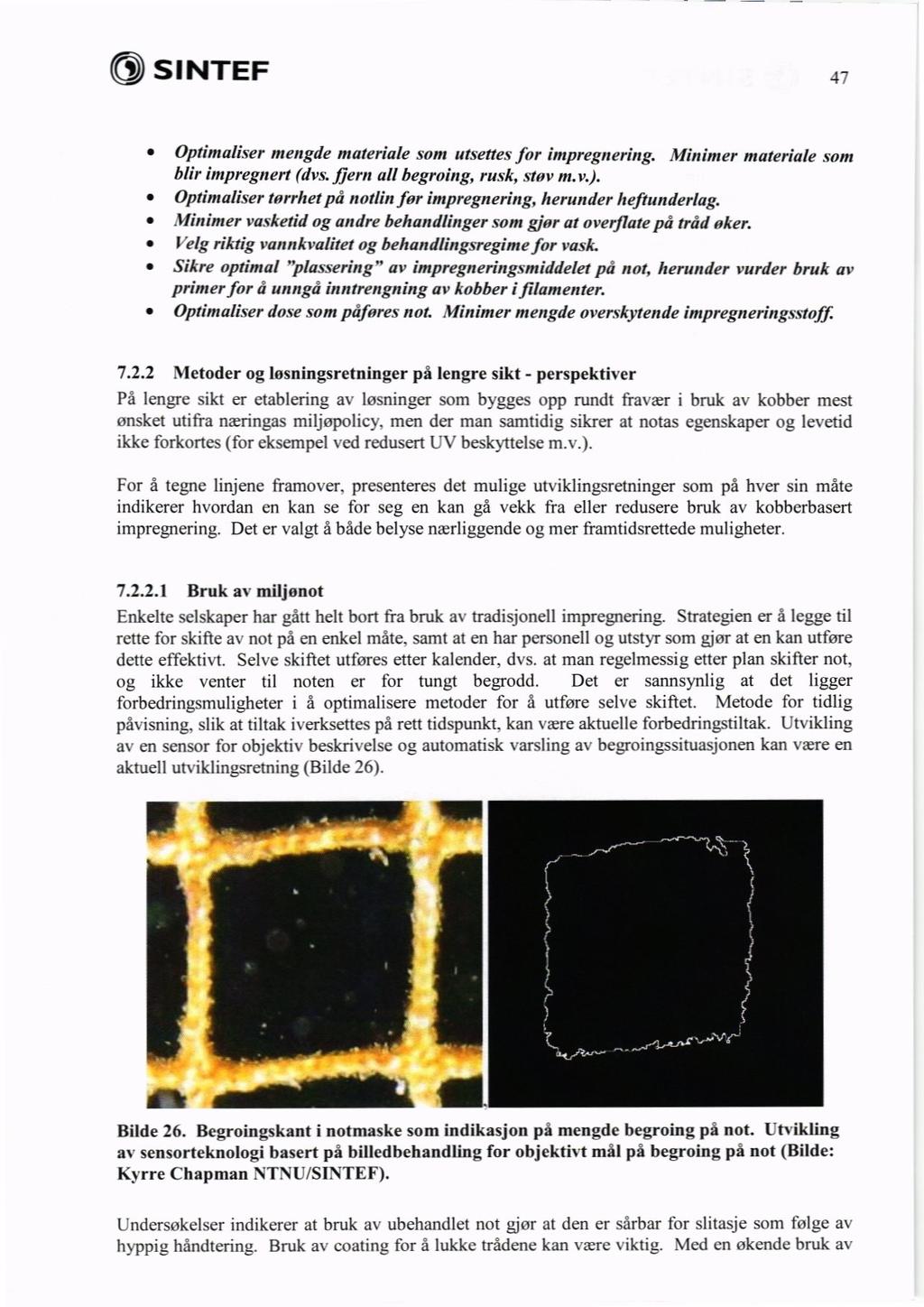 si NTEF 47 Optimaliser mengde materiale som utsettes for impregnering. Minimer materiale som blir impregnert (dvs flern all begroing, rusk, støv m.v.).