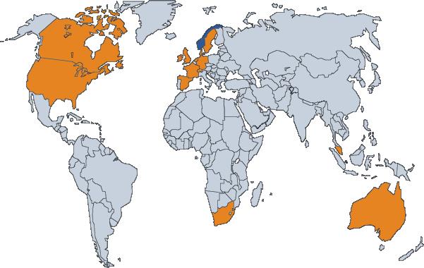 og det gjør således at det antallet studenter som utveksler er noe lavere enn totalsummen i grafen ovenfor. Nedenfor er en visuell oversikt over hvor studentene utveksler.