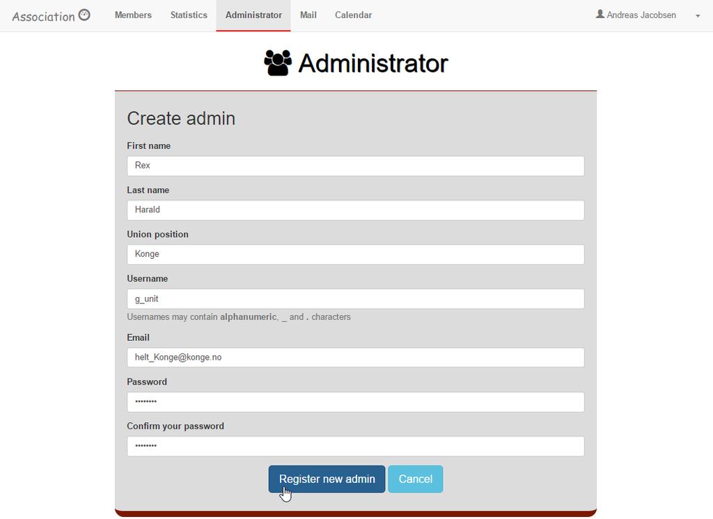 Alle administratorkontoer kan legge til, endre og fjerne alle andre medlemmer og administratorer på siden. sioforeninger.