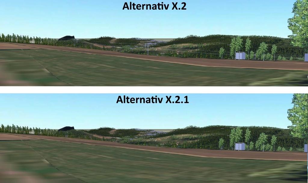 Bilde 1: VR-modell av alternativ.2 og.2.1 sett fra Tjesseim. Alternativ.2.1 omsøkes og prioriteres over tidligere omsøkt.